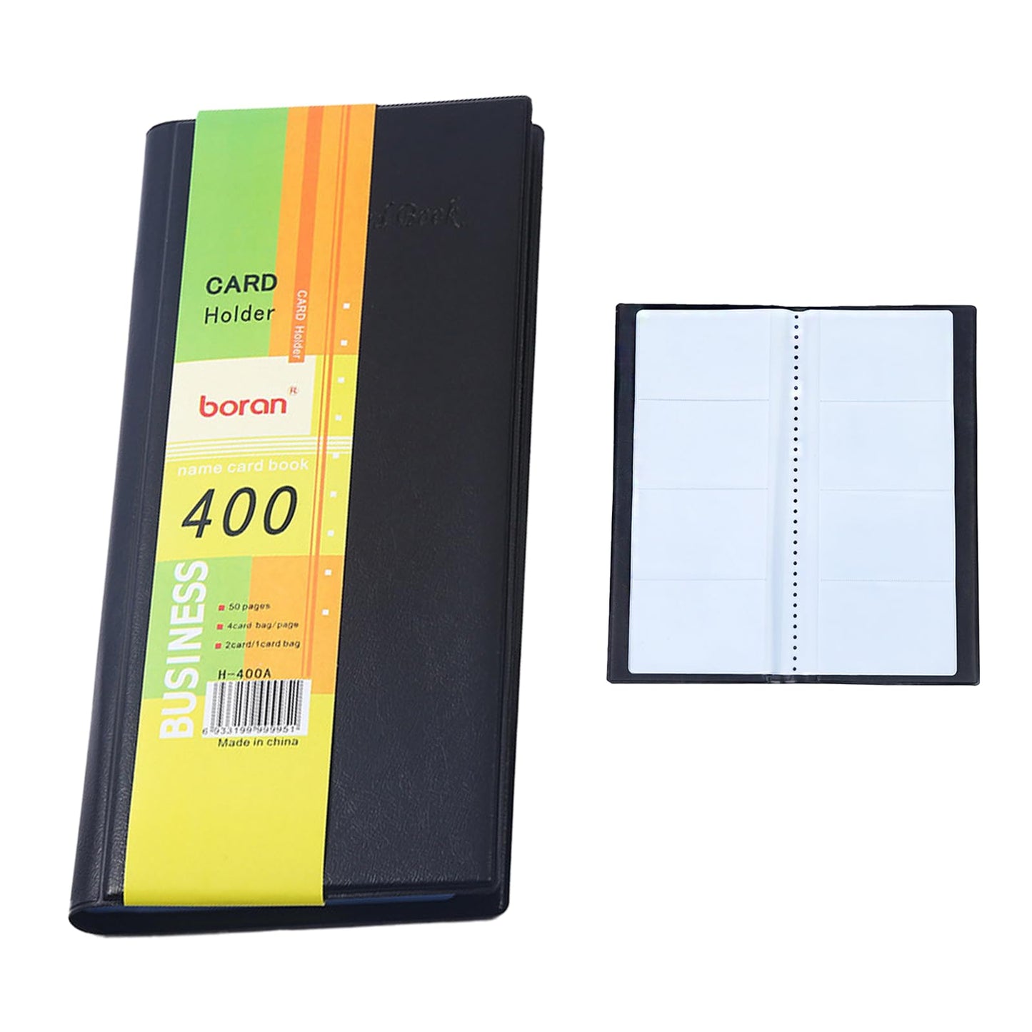 Business Card Holder Book, Holds Up to 400 Cards, Large Capacity Business Card Organizer with Clear Fixed Pages, Professional Card Holder Binder for Office, Desk & Travel