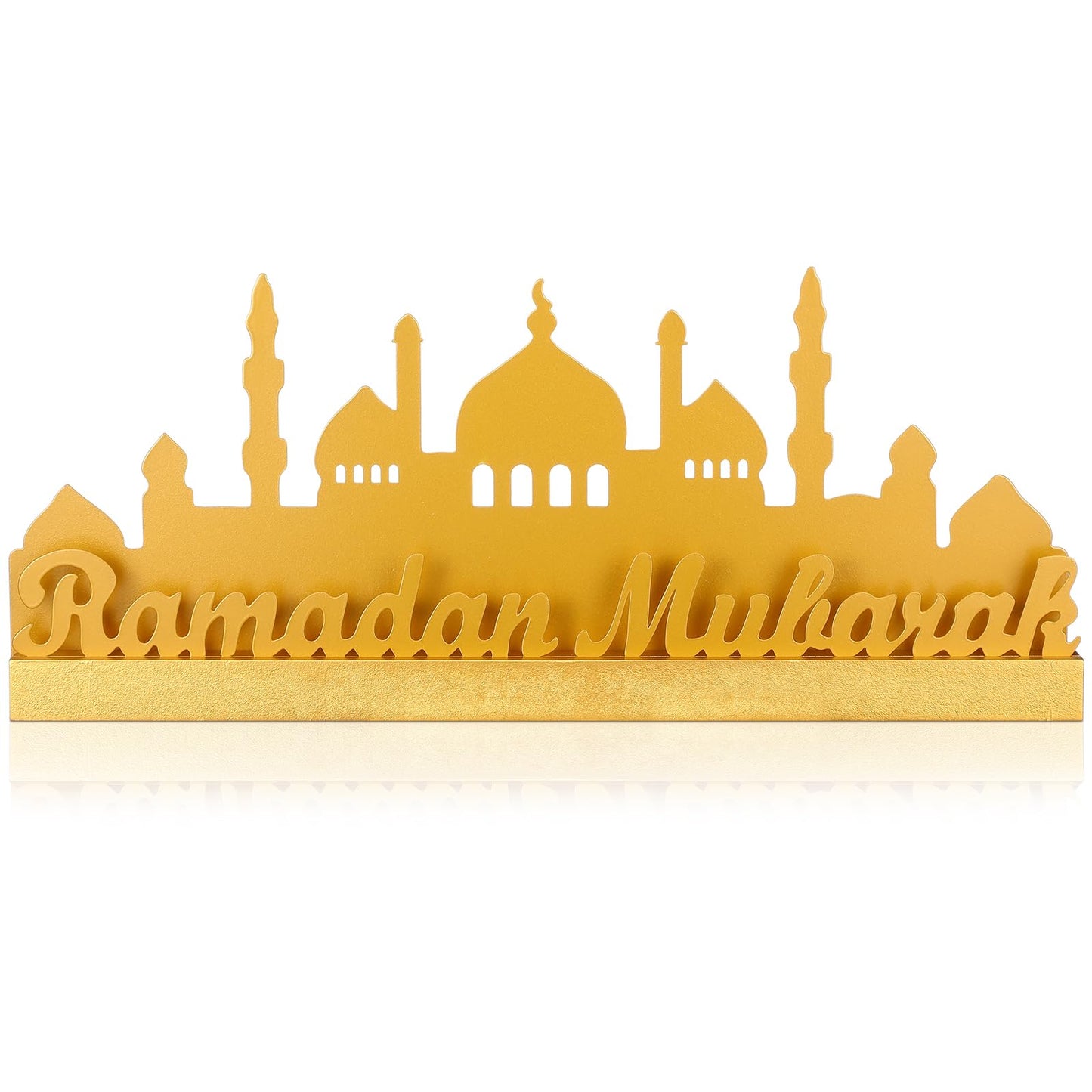 13.78 Inch Metal Ramadan Table Sign Ramadan Mubarak Letter Sign Eid Decorations for Home Muslim Golden Palace Islamic Table Centerpiece for Islamic Home Office Kitchen Party Decor Gifts