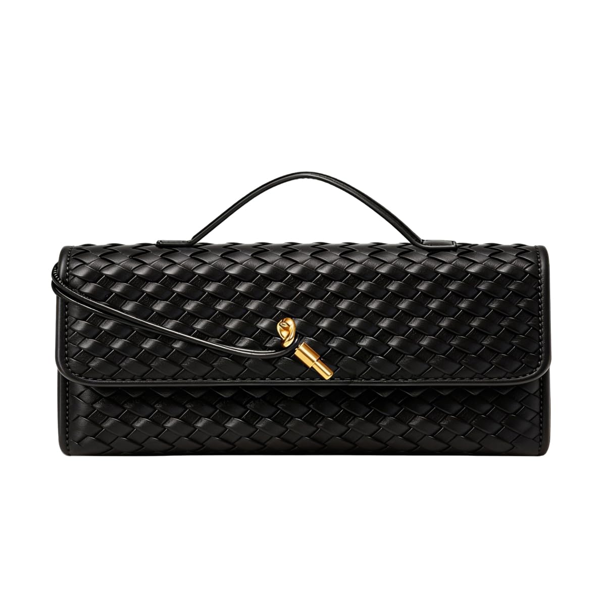 JYG Woven Handbag for Women Fashion Evening Shoulder Bag PU Leather Handmade Clutch Purse Dark Black Casual Crossbody Bags 2024