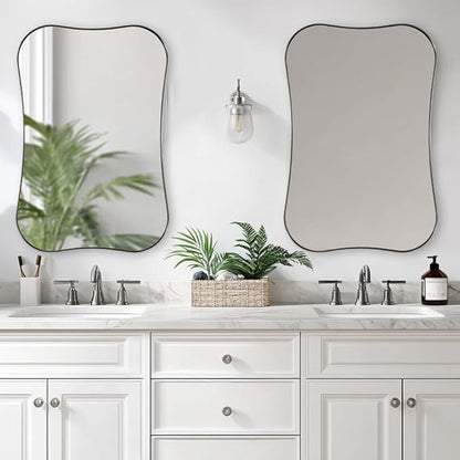 ANDY STAR 24x36 Inch Brushed Nickel Bathroom Mirror, Modern Scalloped Wall Mirror with Unique Notched Edges Design in1 Inch Stainless Steel Frame Wall Mounted Horizontal/Vertical for Home Decor