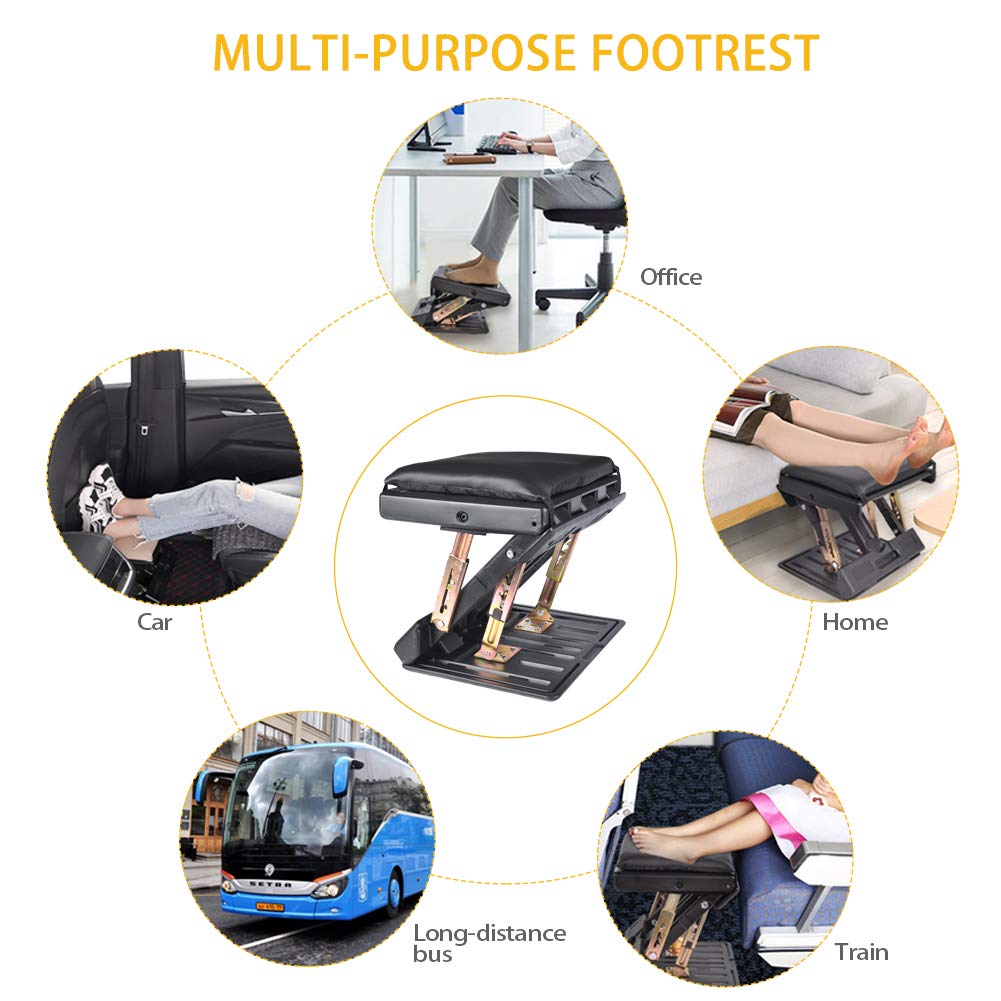 Adjustable Foot Rest for Under Desk at Work, Comfortable Footrest with 4-Level Height Adjustment, Ergonomic Leg Rest for Office Gaming Chair, Black Foot Stool with Removable Soft Pad