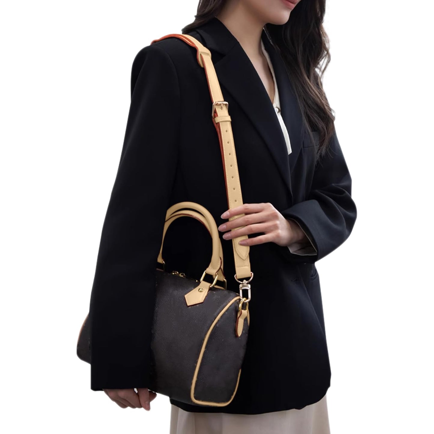 jiesinlov Vachetta Leather Strap Replacement Crossbody Adjustable with Shoulder Strap Pads for SPEEDY 30 35 40,for Keepall travel duffel bags (Apricot 1.0in)
