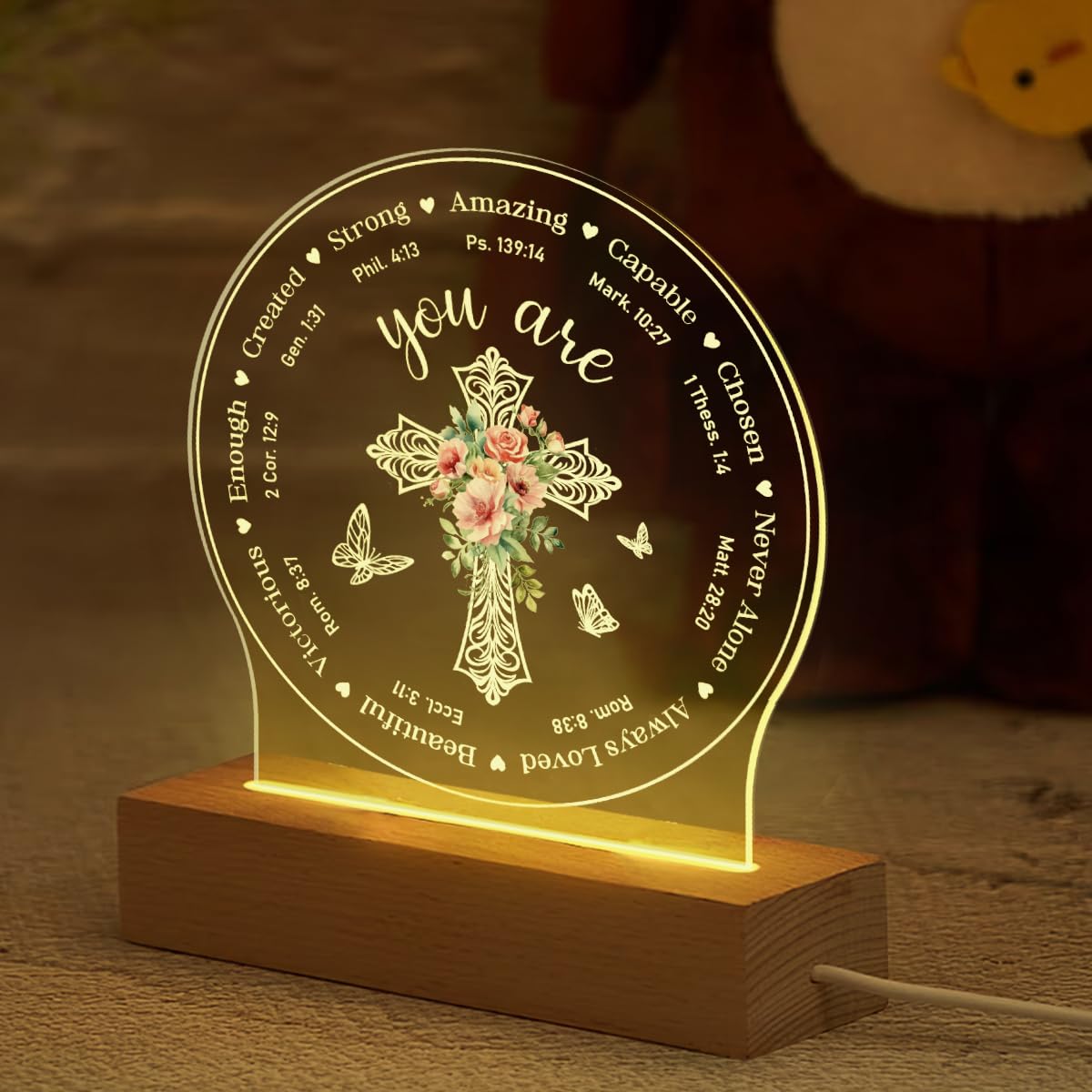 Christian Night Light - Bible Verses Acrylic Night Light for Women - Inspirational Religious Gift Decor for Birthday Christmas
