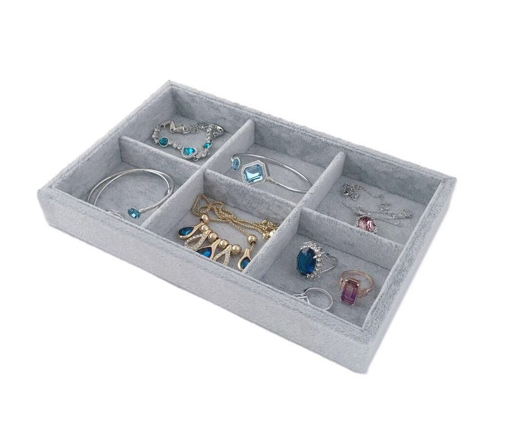 Svea Display Jewelry Organizer Stackable Multi Layer Storage Velvet 6 Grids Premium Grade Stackable Drawer Insert Divider