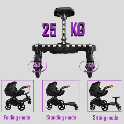 VLIEOVHN Universal Toddlers Stroller Board Kids Buggy Pushchair Jogger Travel Pram Buggy Board 2in1 Detachable Seat Or Stand Ride-on Connector Pram Accessories