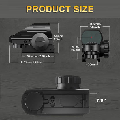 SVITVU Red Dot Sight, Red and Green, Reflex Rifle Scope Dot Sight with 4 Different Reticles, 20mm Rail Mount, Absolute Co-Witness (Reticles Red and Green)