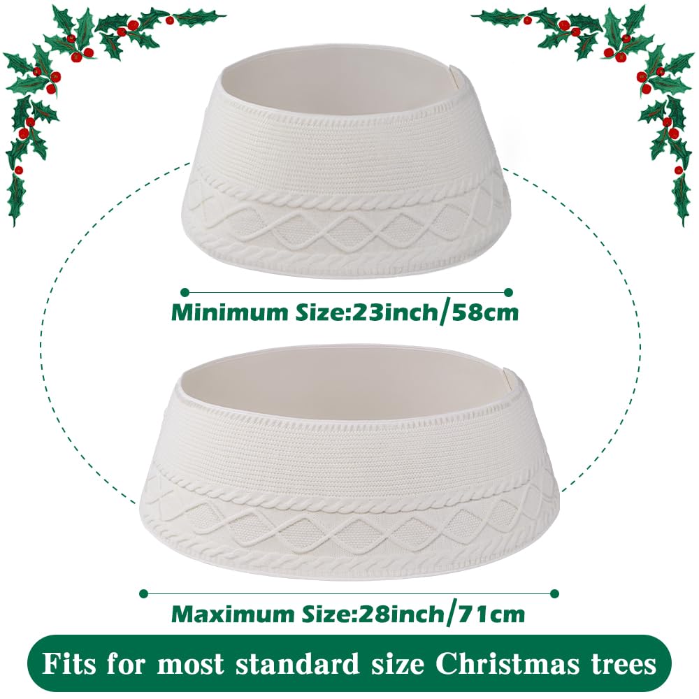 Teeanzo Christmas Tree Collar Skirt,Knitted Cream White Diamond Edge Cable Stand Farmhouse Rustic Tree Ring for Artificial Christmas Tree Base Cover Holiday Home Party Decoration