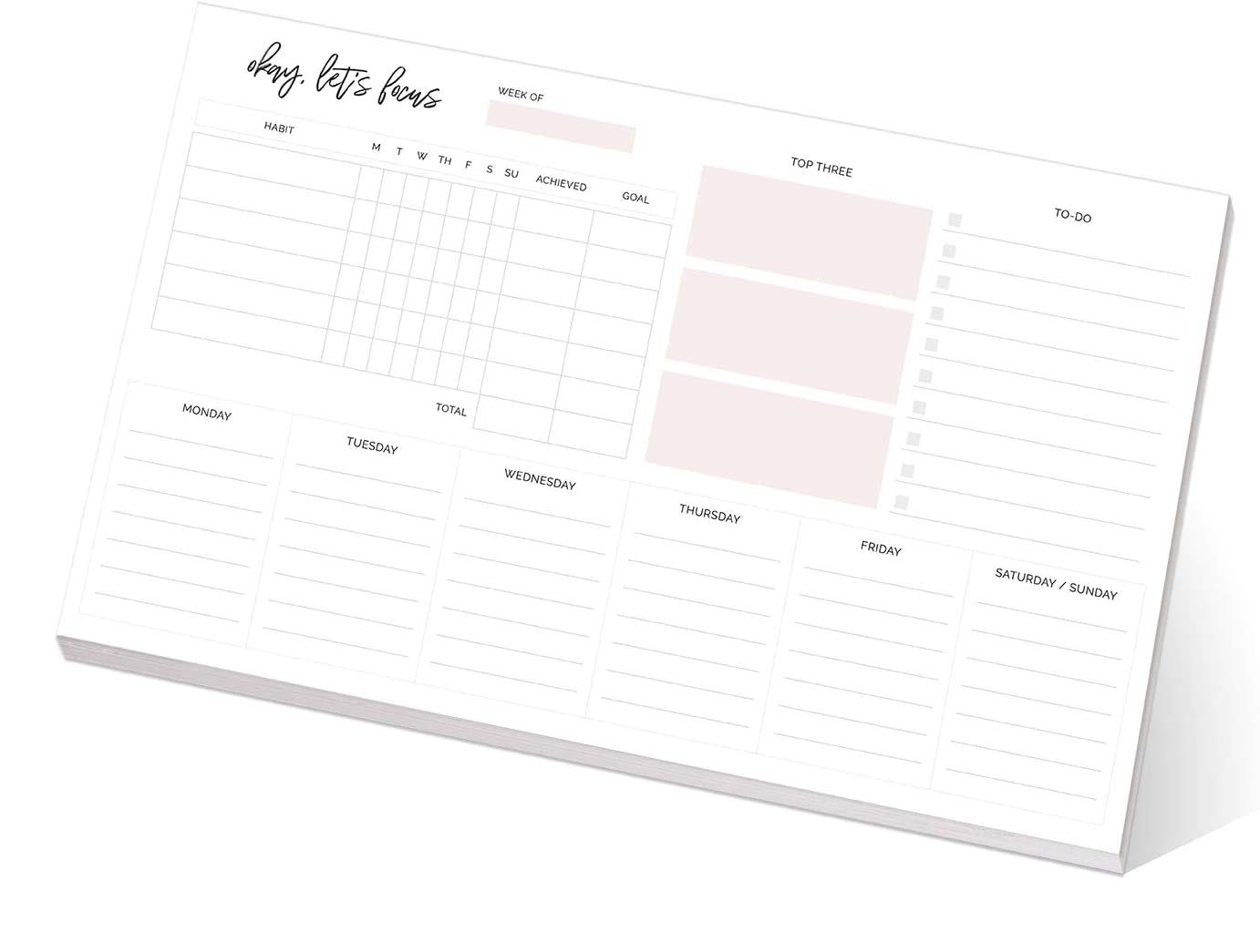 Weekly Planner Sticky Notepad / 10" x 6" Habit Tracker Repositionable Desk Pad/Motivational Weekly to-Do Pad