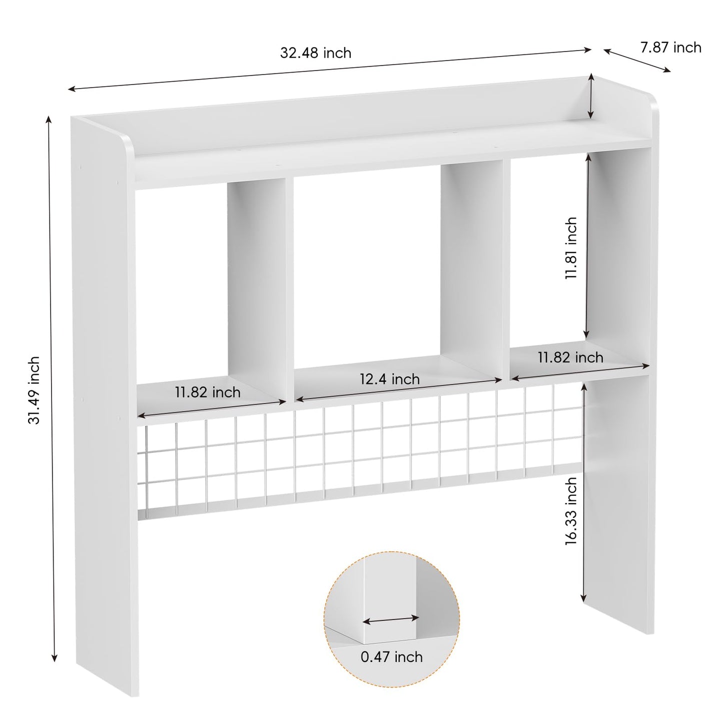 FNBAR Desktop Bookshelf,Countertop Storage Hutch with 3 Shelves for Computer Desk，2-Tier Display Rack with Grid Panel, Multipurpose Wood Desk Hutch Storage Organizer for Home Office Dorm (White)
