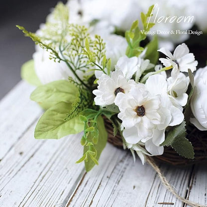 Floroom Floral Wreath, Artificial White Peony Wreath, 15"-16" Front Door Decorations Wall Decor
