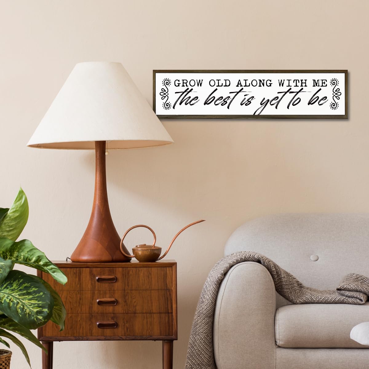 Romantic Wood Sign, Grow Old Along with Me Sign, Wedding Marriage Decors, Rustic Farmhouse Home Decor, Master Bedroom Decor Above Bed, Valentines Day Gift 17.8x4x1.18 inches