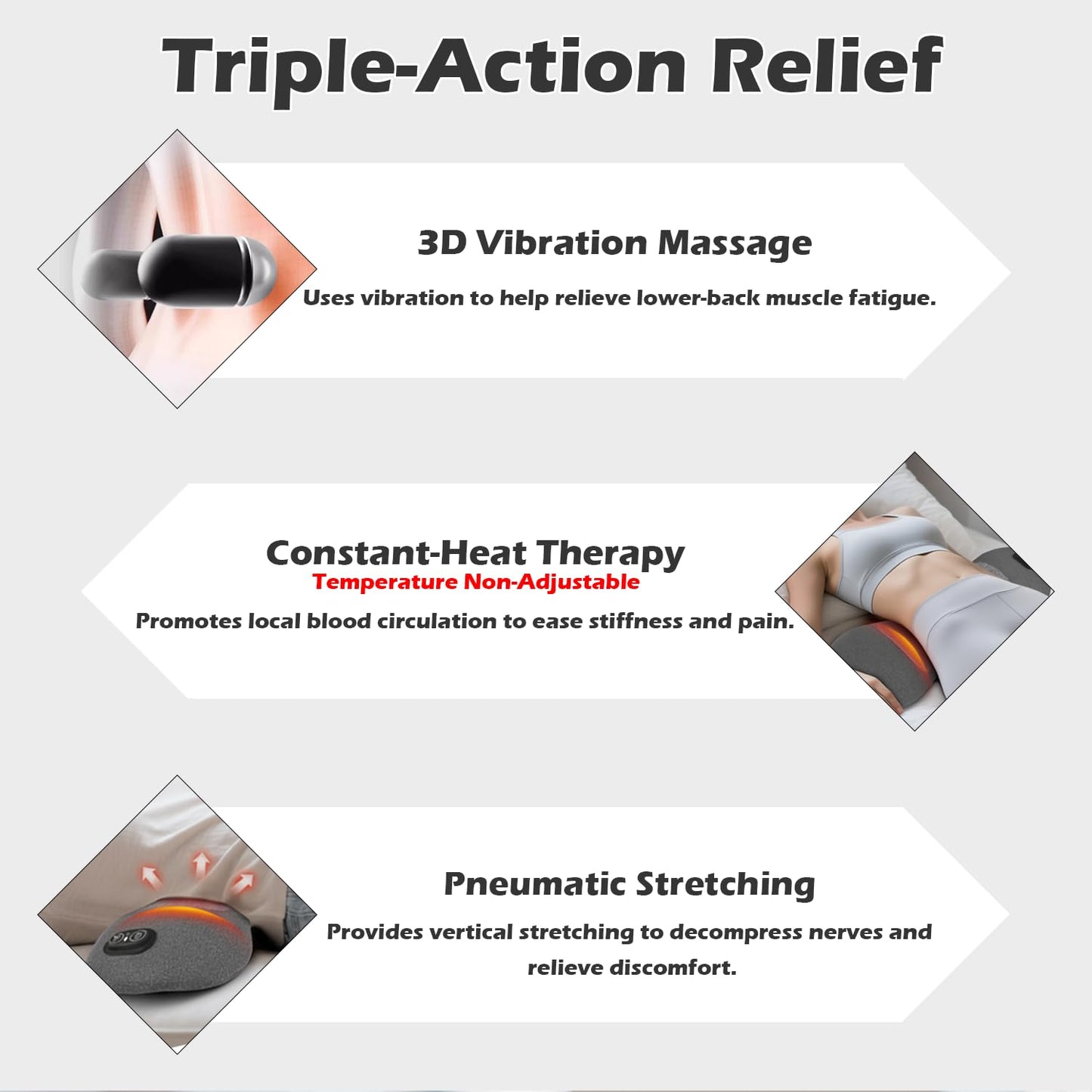 Lewuyoya Plug-in 3 in 1 Lower Back Massager for Pain Relief Deep Tissue,Smooth Spine Triple Fusion Back Massager with Heat & Vibration & Traction, Electric Lumbar Support Pillow for Bed,Chair,Office