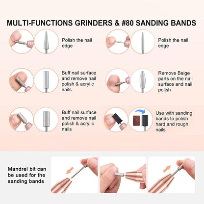 Electric Nail Drill,USB Electric Nail Drill Machine for Acrylic Nail Kit,Portable Electric Nail File Polishing Tool Manicure Pedicure Kit Efile Nail Supplies for Home Salon,Pink