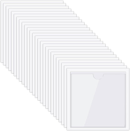 Chinco 50 Pack Clear Adhesive Pockets, Labels for Storage Bins, Plastic Self Adhesive Index Card Holder with Top Open for Organizing Bins Box Drawer(4.1 x 4.1 Inches)