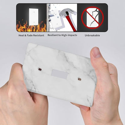 White Marble Pattern Light Switch Cover Decorative Single Toggle Wall Plate 1-Gang Art Print Faceplate for Kids Kitchen Home Room Decor 4.5" x 2.76"