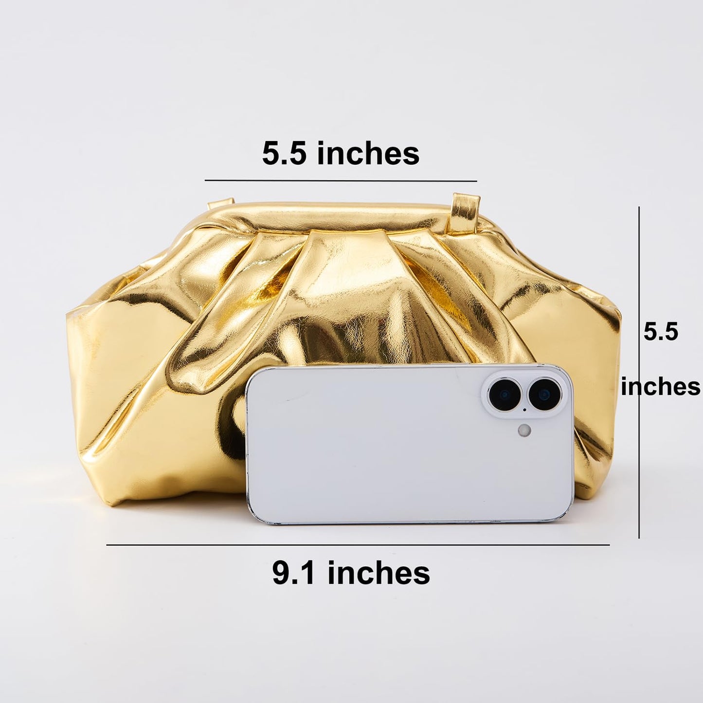 Huralona Dressy Pleated Vegan Leather Clutch Ruched Bag Purse Metallic PU Clutch Cloud Dumpling Bag for Women (Gold)