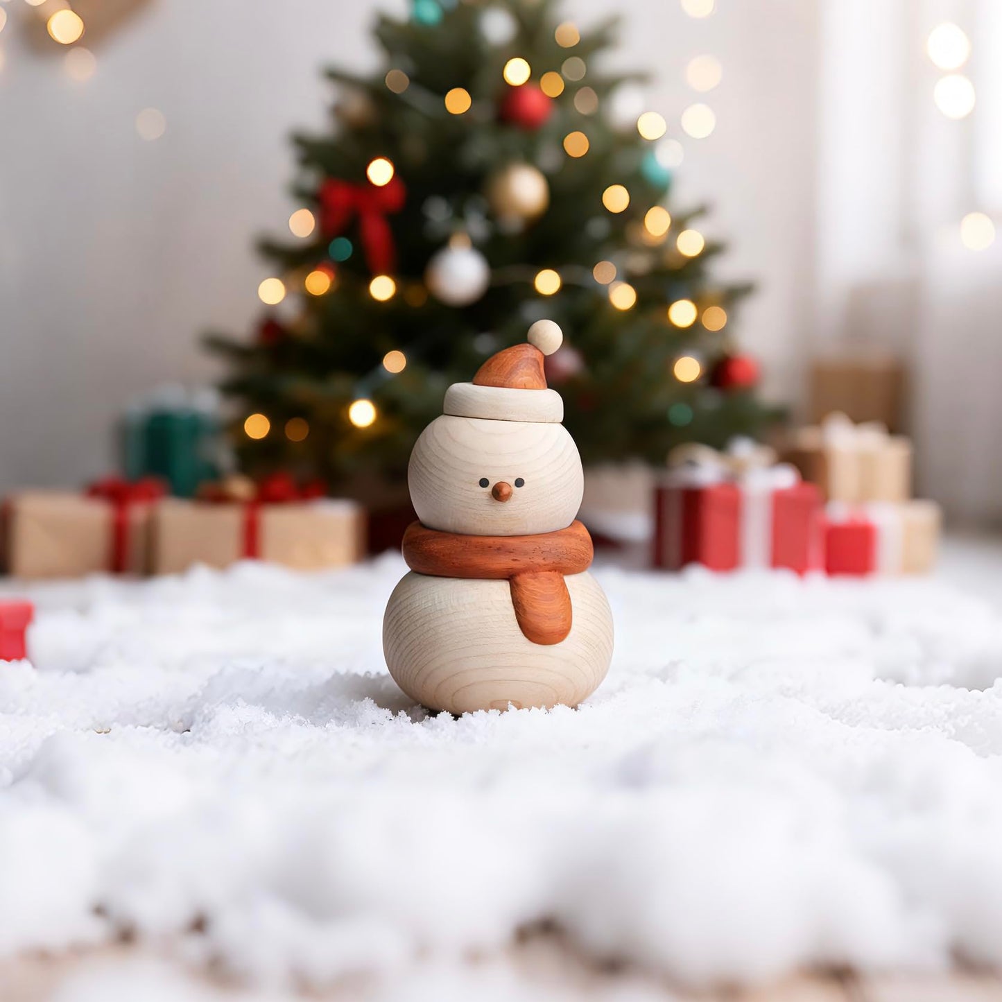 YANISM Christmas Snowman Decoration,Wooden Snowman Figurine,Rustic for Her or Him,Festive Home and Car Christmas Decor
