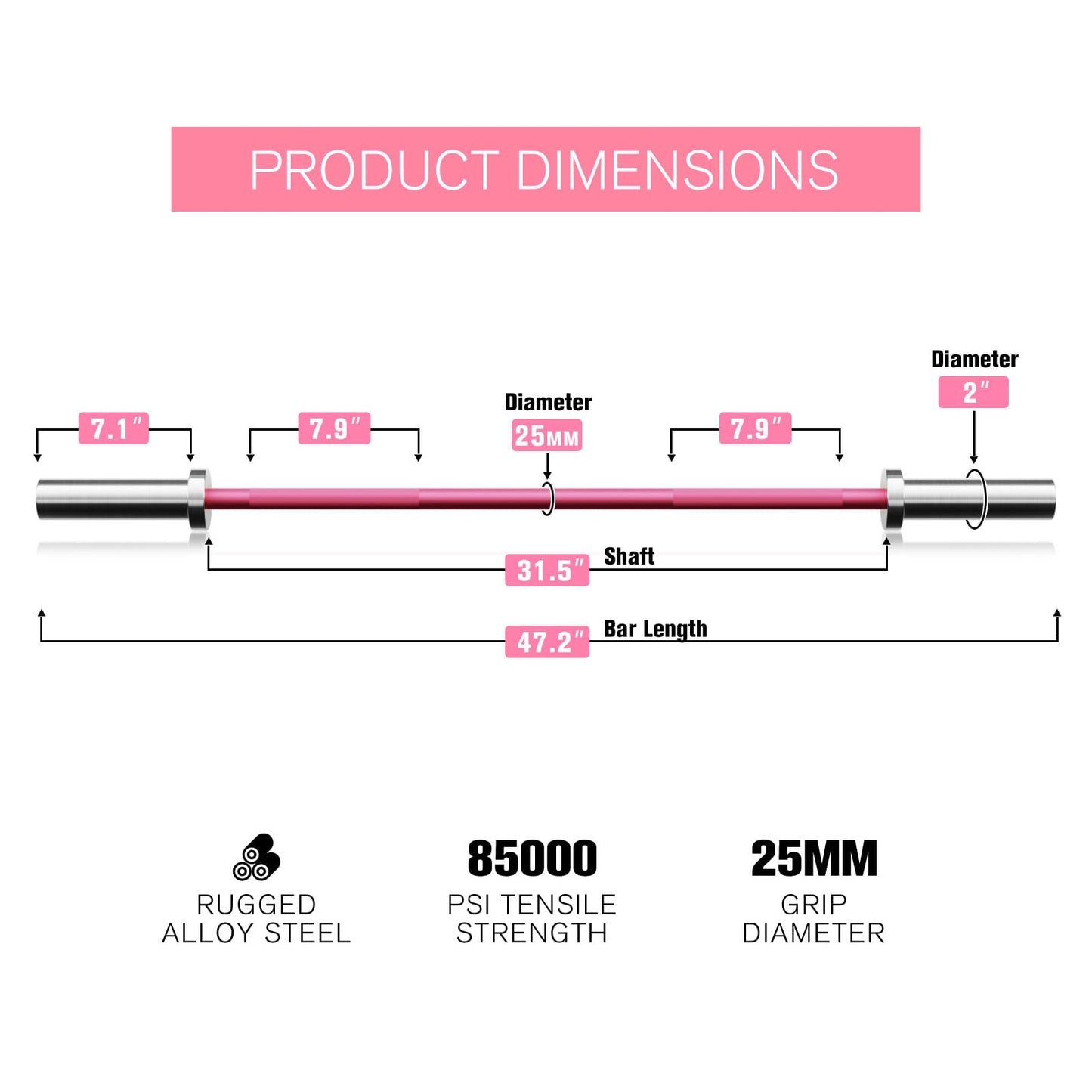 RITFIT Olympic Barbell 4ft/6ft - 2 Inch Weight Bar for Strength Training, Weightlifting, Squat, Deadlift, Bench Press, Curl, Overhead Press - 350lbs/500lbs Capacity 4FT Pink