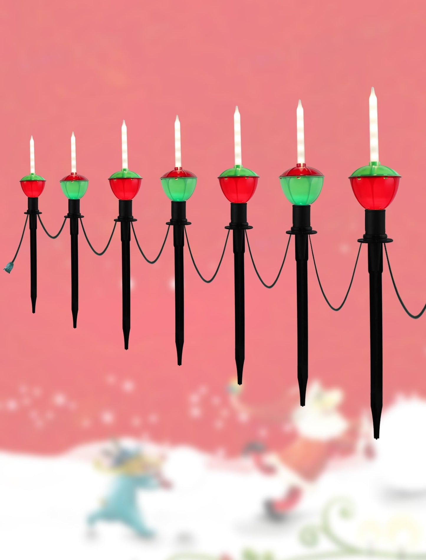 7 Pack Enchanting Christmas Pathway Lights, Whimsical Peppermint Candy Cane Bubbling Yard Stakes, Connectable Outdoor Walkway Lights for Holiday Yard, Sidewalk & Driveway Decor