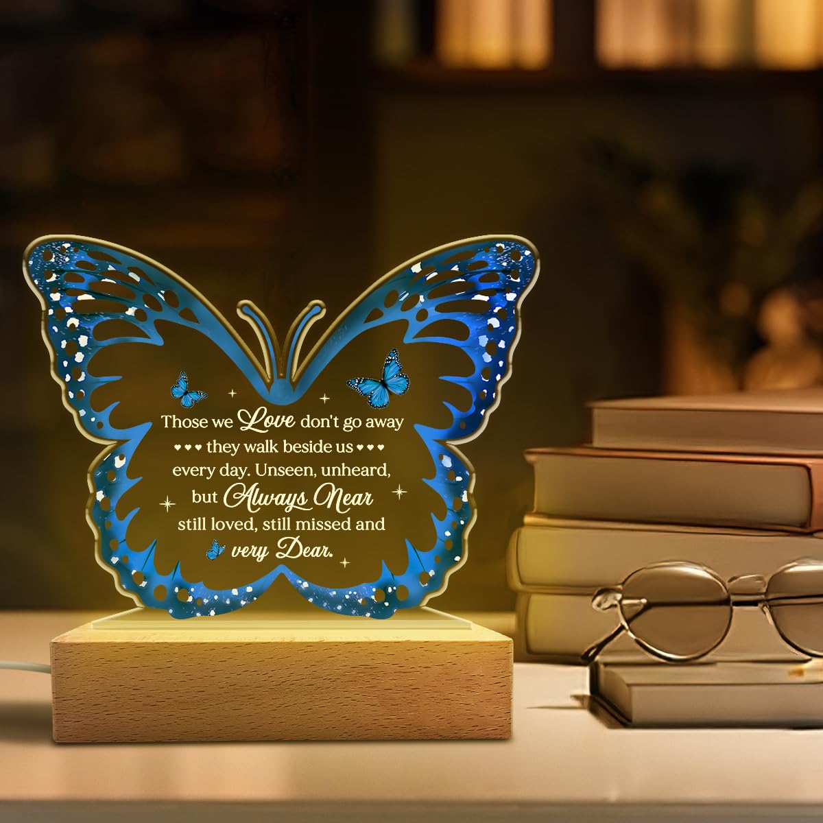 SANDJEST Memorial Butterfly Night Light - Sympathy Gifts for Loss of Loved One - Those We Love Don't Go Away Acrylic Night Lights Bereavement Gift Condolence Keepsake Lamp