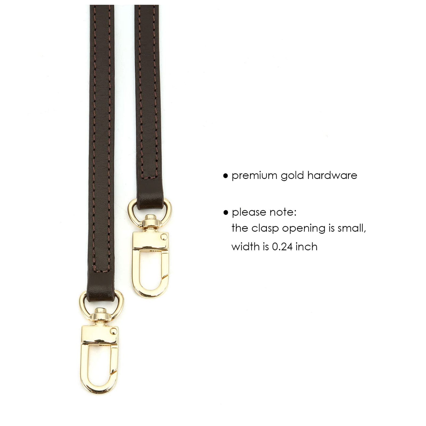 OULARIO Leather Cross Body Strap for Alma BB Damier Ebene Pochette Eva Favorite PM MM Mini 10mm Coated Dark Brown with Gold Hardware (Brown 129cm Gold HW)