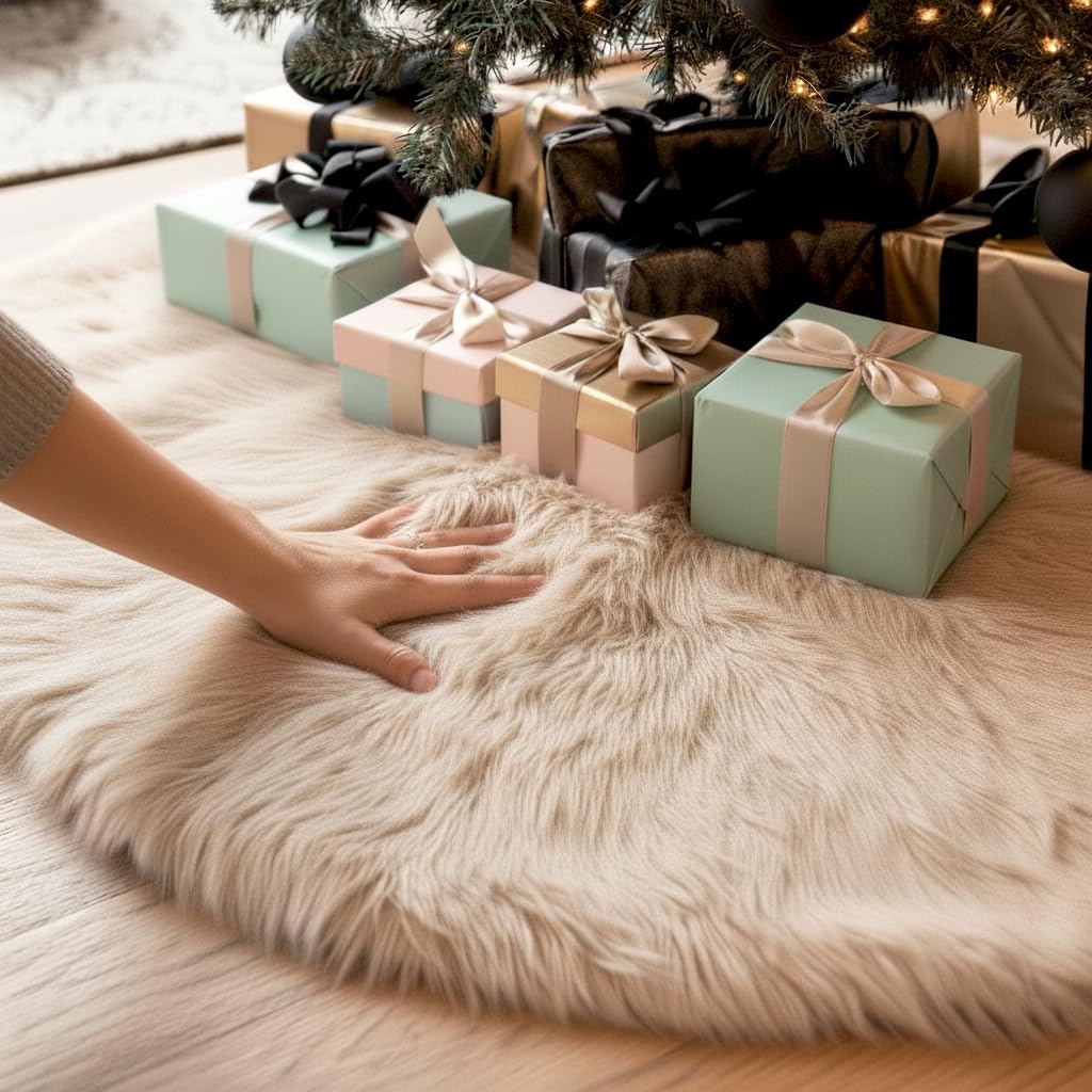 AISENO 3 Pack 18 Inch Christmas Stockings Beige Faux Fur Hanging Ornaments Candy Gift Bags for Christmas Decorations