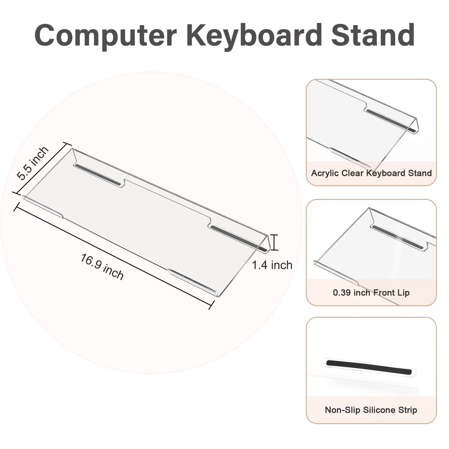 MOSISO Computer Keyboard Stand&Wrist Rest Support for Keyboard &Mouse Pad Set, Ergonomic Massage Wrist Rest Set, Easy Typing Working Acrylic Clear Stand for Office Home, Apricot