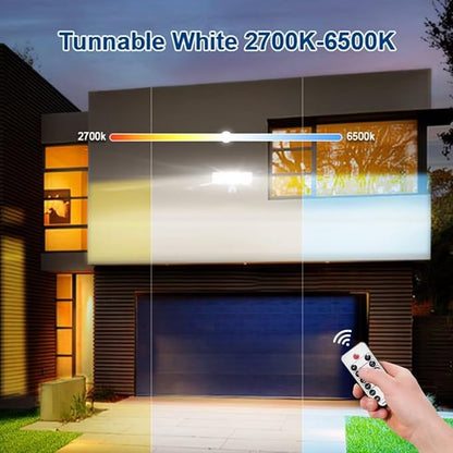 EMANER Outdoor Security Floodlight Waterproof, Remote Control, Motion Sensor, Dusk to Dawn Stay On, Brightness Adjust, Tunable White, 280W Equiv. 120V Motion Light for Yard Patio Porch (White, 2Pack)
