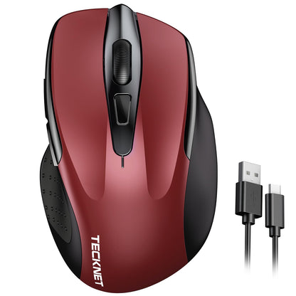 TECKNET Wireless Mouse Rechargeable, 2.4G USB-A Silent Mouse, Quiet Click, 6 Adjustable 4800 DPI, Cordless Computer Mice, Ergonomic Mice for Laptop, 6 Buttons for Chromebook, Ergo Grip - Black