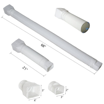 plusgutter White-2pack Rain Gutter Downspout Extensions Flexible, Drain Downspout Extender,Down Spout Drain Extender, Gutter Connector Rainwater Drainage,Extendable from 21 to 68 Inches