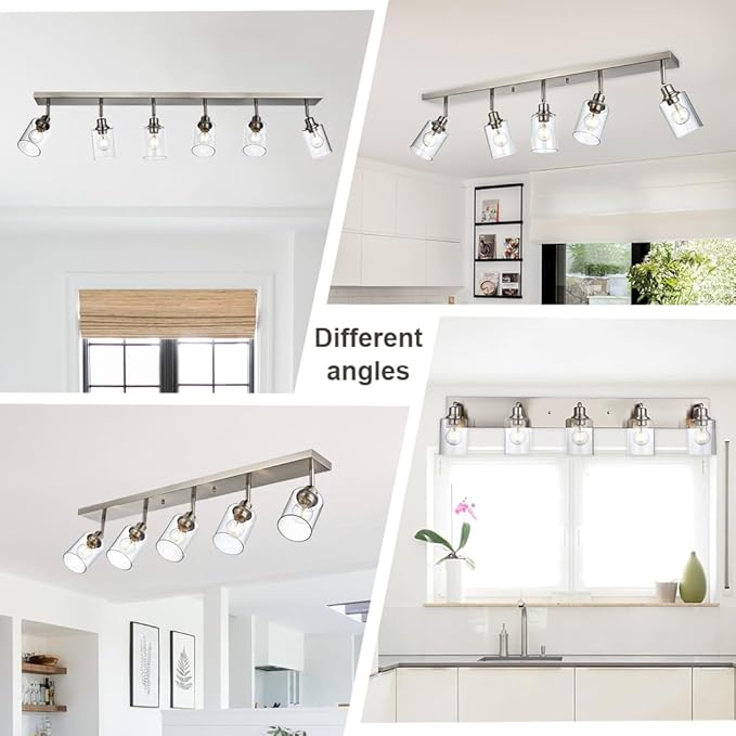 VINLUZ 5 Light Indoor Vanity Lights with Clear Glass Shade,Black Bathroom Spotlight Fixture with Rotatable Light Head Metal Ceiling Light Fixture