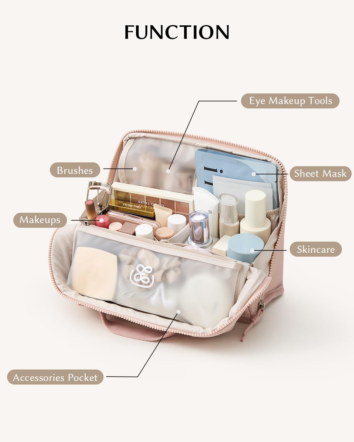EACHY Standing Makeup Bag - Large Waterproof Cosmetic Bag & Toiletry Bag Organizer with Phone Holder, Detachable Dividers, Wipe-Clean Brush Pouch for Women
