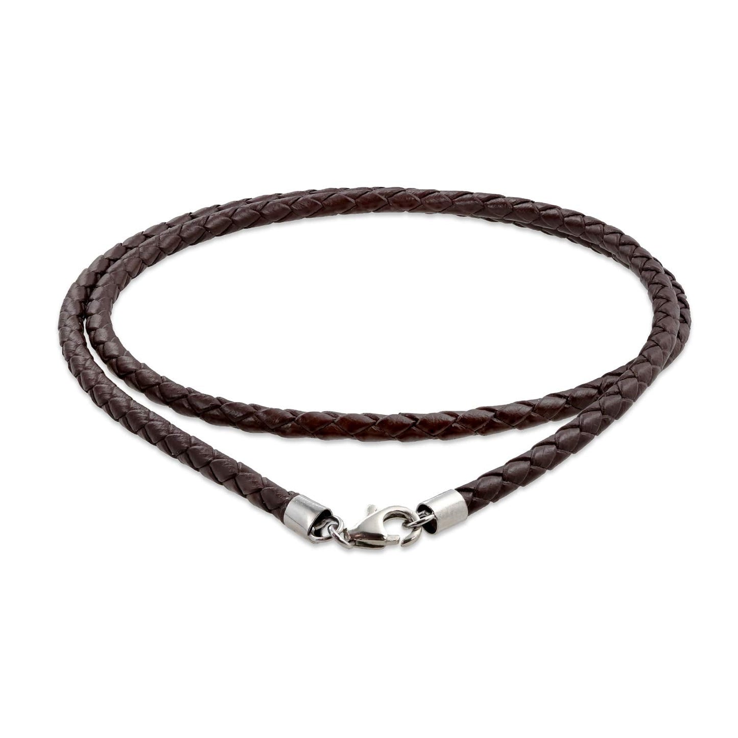 Bling Jewelry Brown Genuine Leather Braided Weave Necklace Pendant Cord For Women Men Teen .925 Silver Lobster Claw Clasp 24 Inch