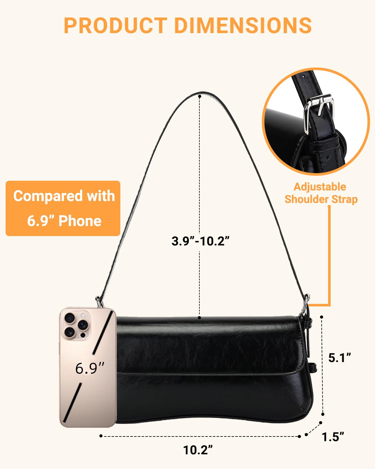 Herald Small Shoulder Bag for Women, Cute Going Out Purse Trendy Mini Clutch Hobo Handbag with Adjustable Strap (Black)