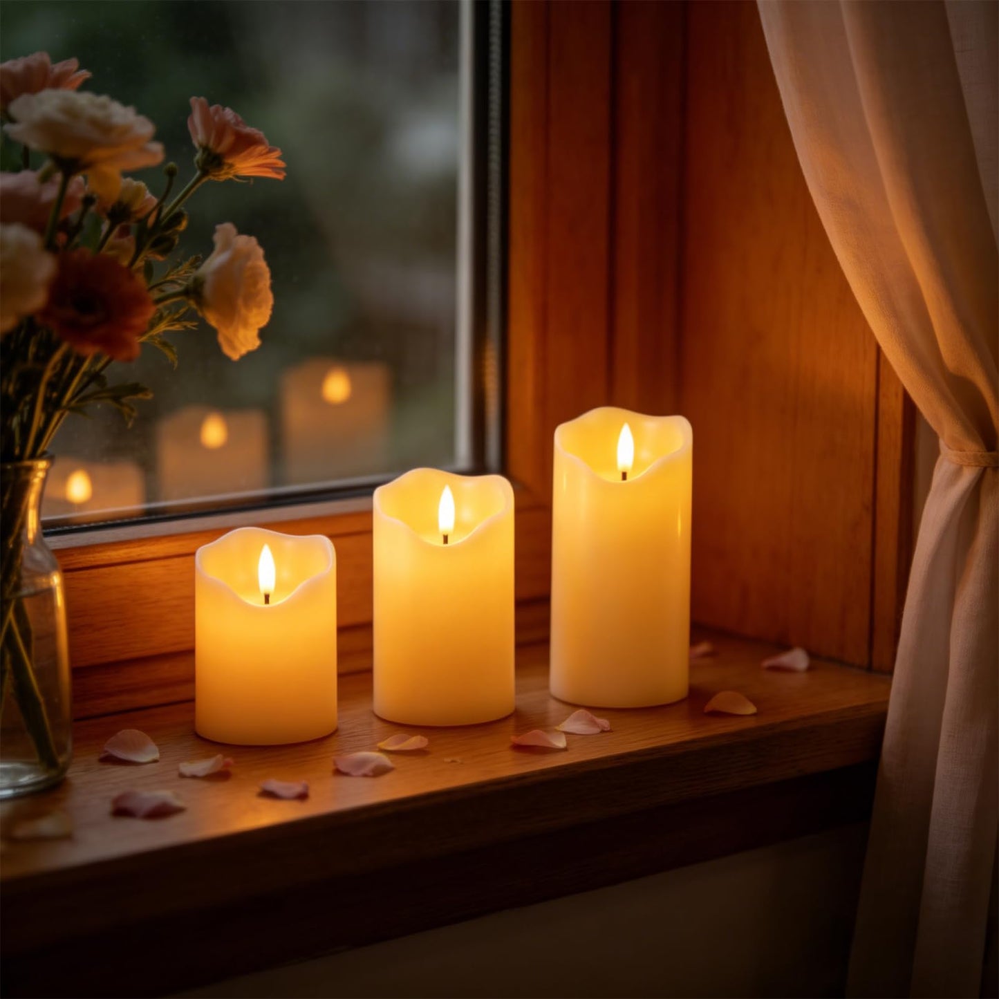 Wondise Flameless Flickering Candles with Remote and Timer, Real Wax Battery Operated Ivory LED Candles with 3D Wick for Home Fall Wedding Birthday Christmas Decoration, Set of 3(Ivory)