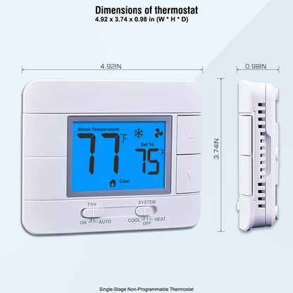 Upgraded Digital Non-Programmable Thermostat for Home 1 Heat/1 Cool Single Stage System, with Temperature & Humidity Monitor and Large Blue LCD Display