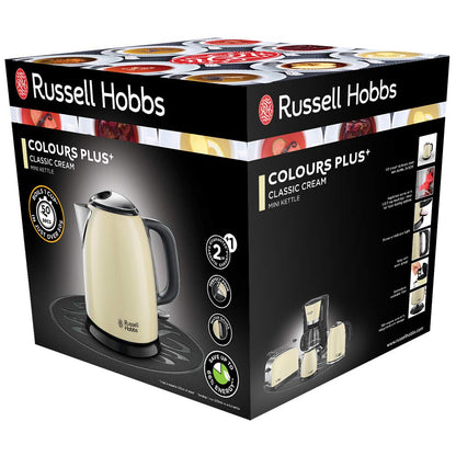 Russell Hobbs Colours+ 24994-70 Kettle [1.0 L] Stainless Steel Cream (2400 W, Quick Boil Function, Removable Limescale Filter, External Water Level Indicator, Small Travel Kettle)