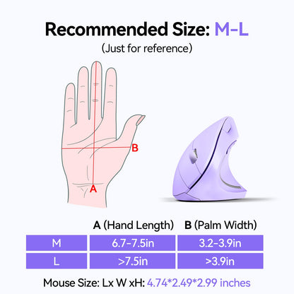 TECKNET Ergonomic Mouse, Wireless Bluetooth Vertical Mouse, 4800 DPI Optical Tracking, 6 Adjustable DPI, Quiet Clicks, 2.4GHz with USB A Receiver, 12 Months Battery, 6 Buttons, Wide Compatibility