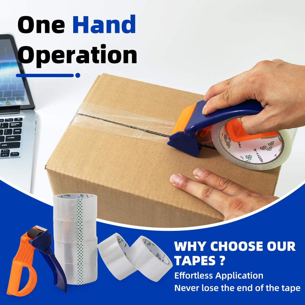 Clear Packing Tape with Dispenser – 6 Rolls,Heavy Duty Packaging Tape for Packing, Shipping & Moving, Effortless Sealing, 1.88" x 56 yd