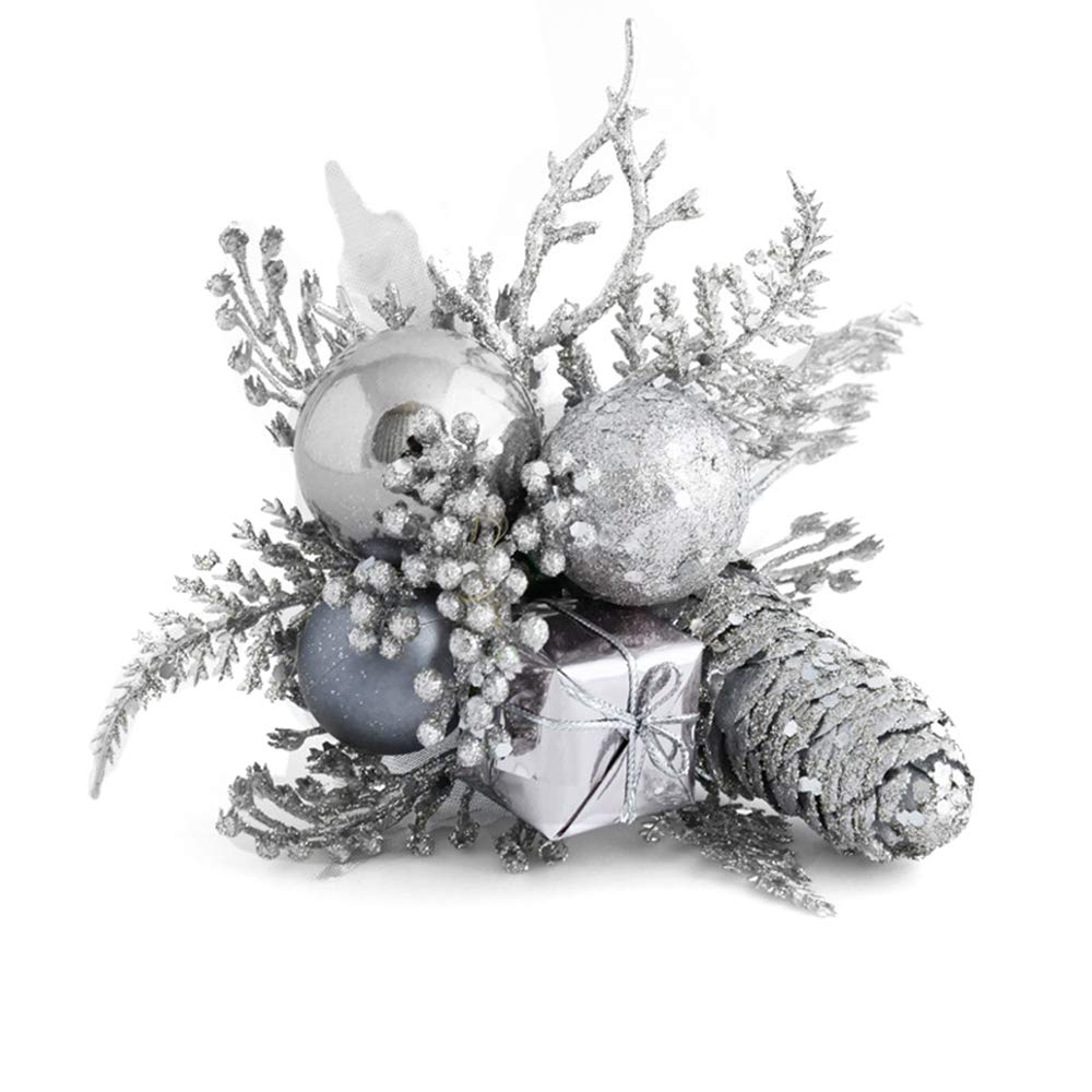 Riverbyland Artificial Plants 8" Christmas Tree Picks Silver Floral Spray Decorations 3 PCS