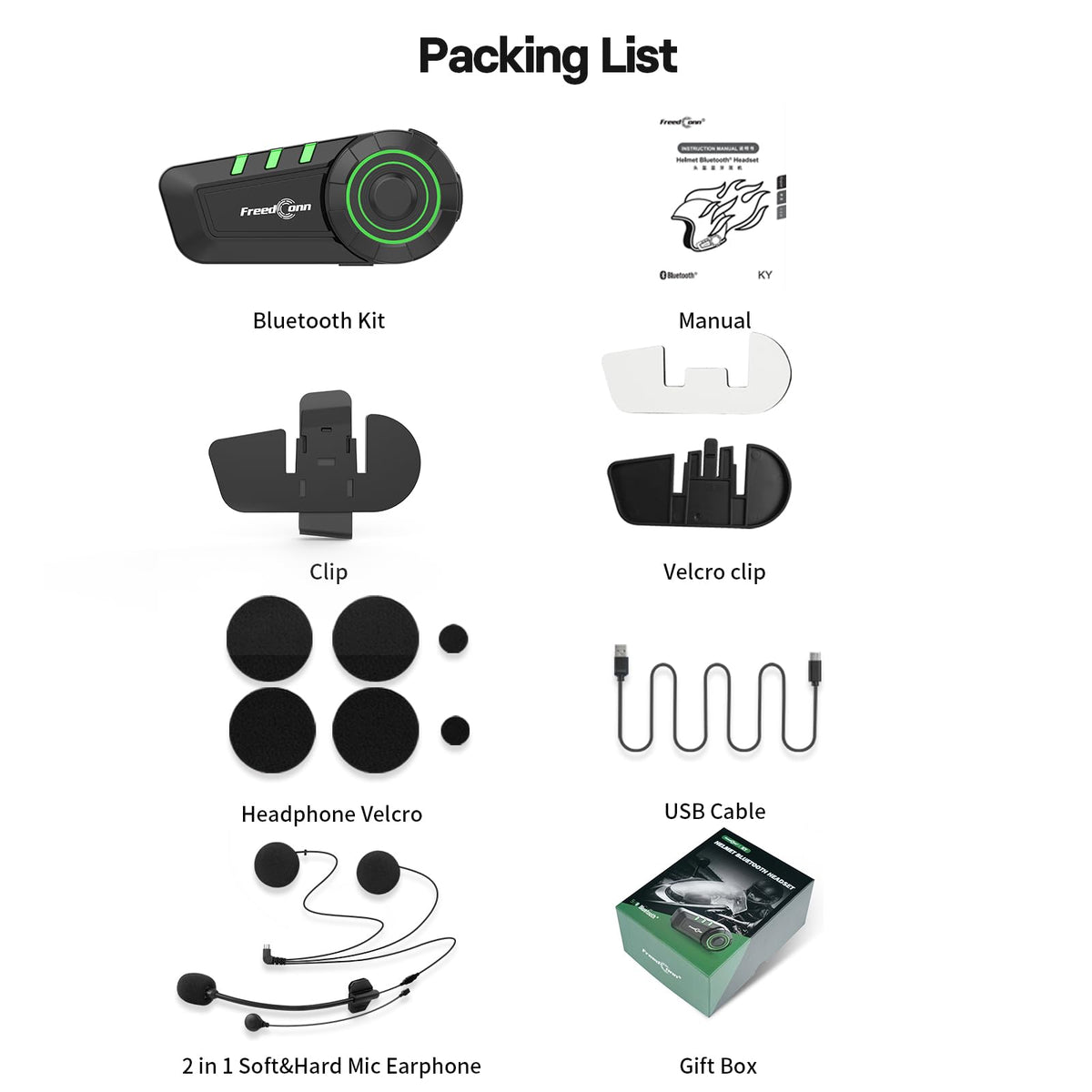 FreedConn Motorcycle Bluetooth Headset KY Bluetooth Helmet Intercom Motorcycle Communication Systems with CVC Noise Cancellation Stereo Music IP65 for Full/Half Face Helmet Basic Single People Use