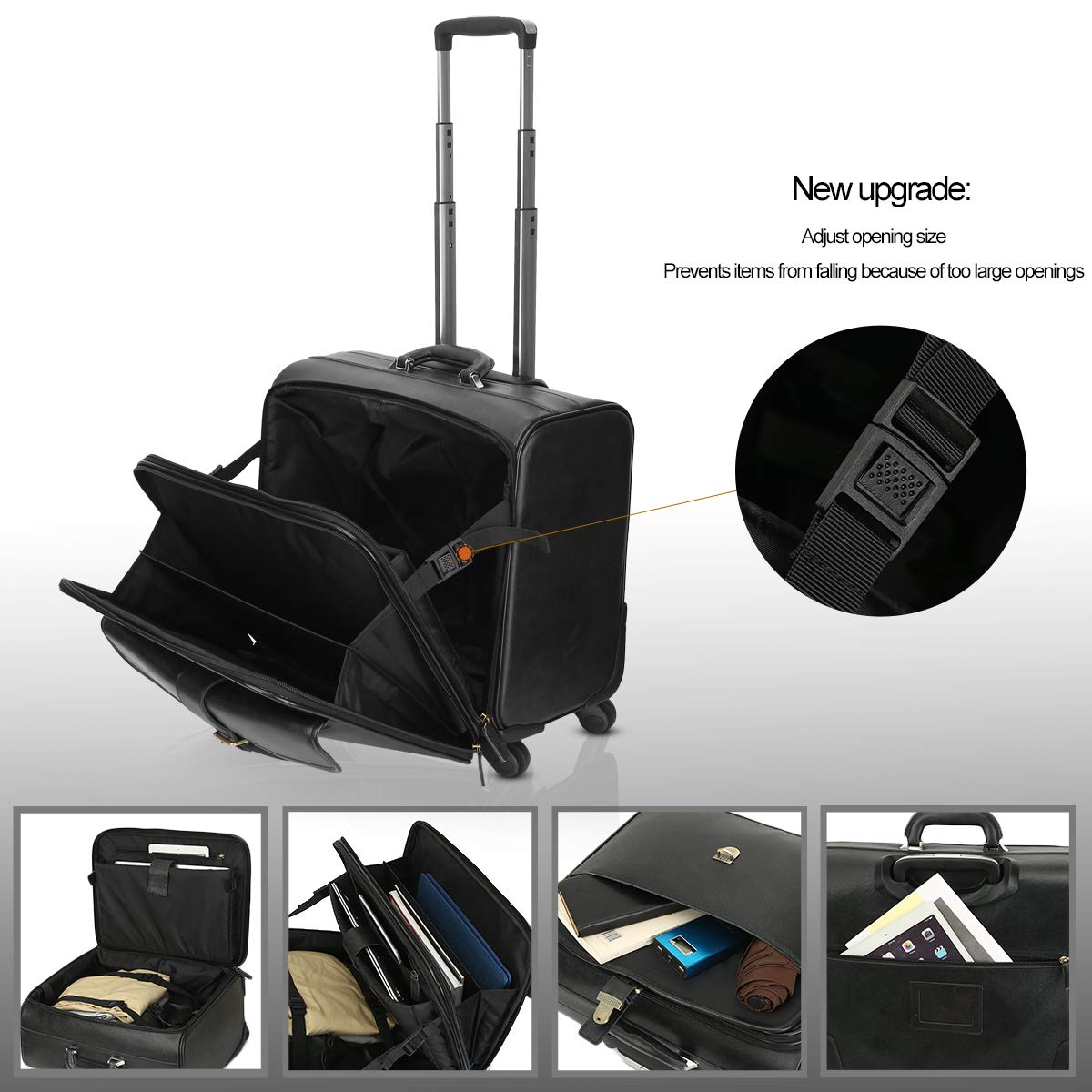 Leathario Leather Rolling Laptop Case Wheeled Briefcase Suitcase Roller Boarding