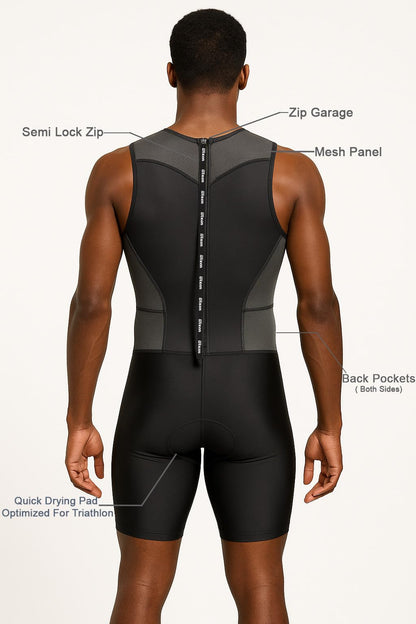 Wixen Men's Performance Triathlon Suit Sleeveless Tri Suit Padded Quick Dry Run Swim (Gray l)