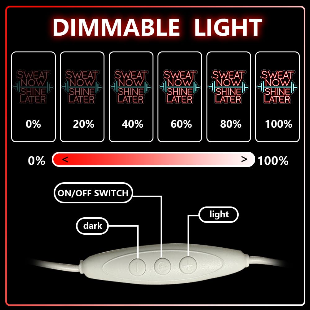 RuCvixkt Sweat Now Shine Later Neon Sign, Neon Light for Home Gym Led Weight Lighting Man Cave Decor, Dimmable USB Powered Signs Gift for Boy Girl Sport Lover
