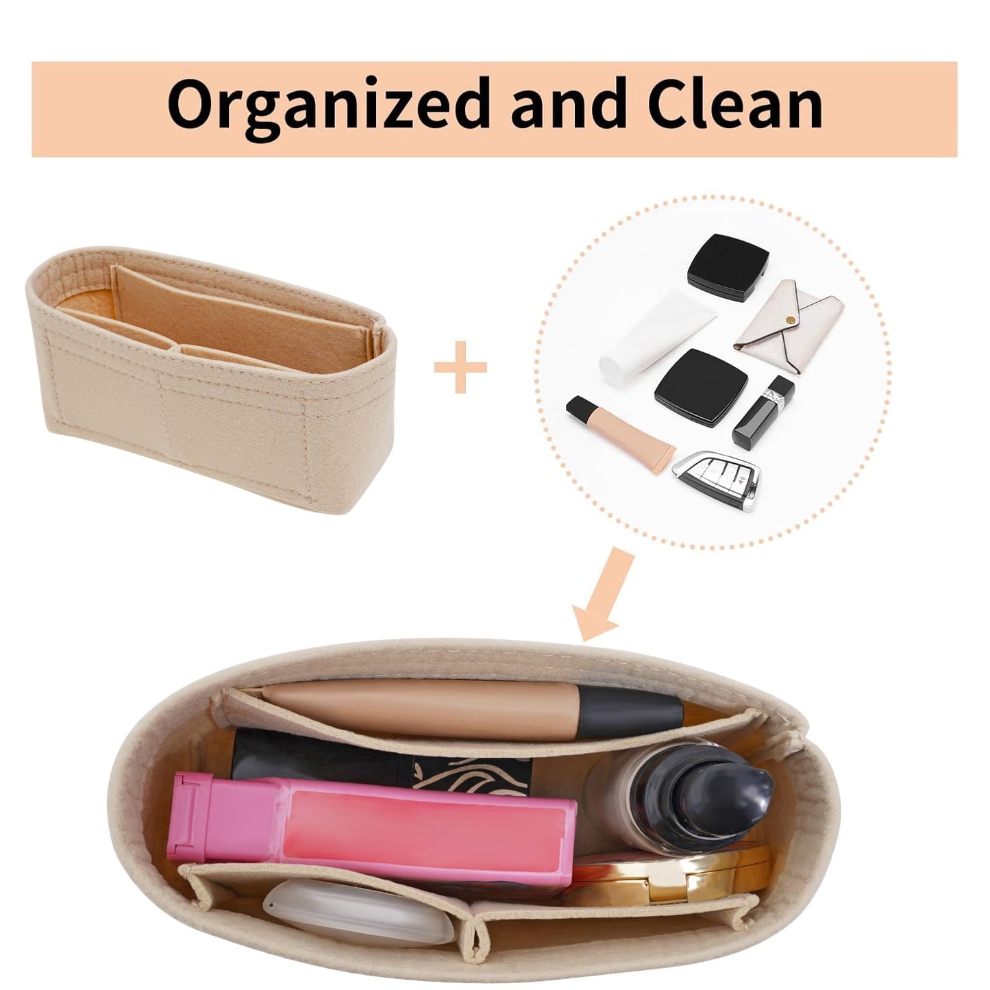 LOUKAYCCI 2 Kit Mini Bag Leather Shoulder Strap and Felt Purse Organizer Insert for Longchamp mini XS Bag Punch-Free Adjustable Buckle Design（Beige & Strap）