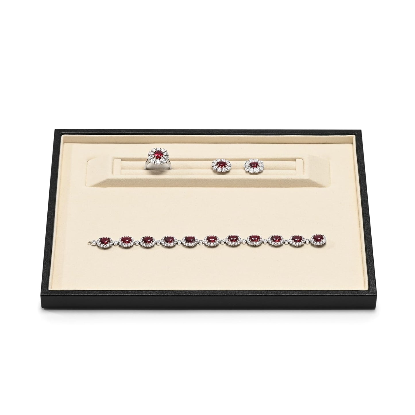 Oirlv Premium Leather Jewelry Showcase Tray, Velvet Display Organizer Professional Retail & Home Presentation Tray, Beige Large