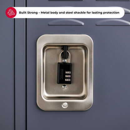Master Lock Black Combination Padlock, Indoor Gym Locker Lock with Customizable 3-Digit Code for Luggage, Backpacks, Cabinets, 647BLKEC