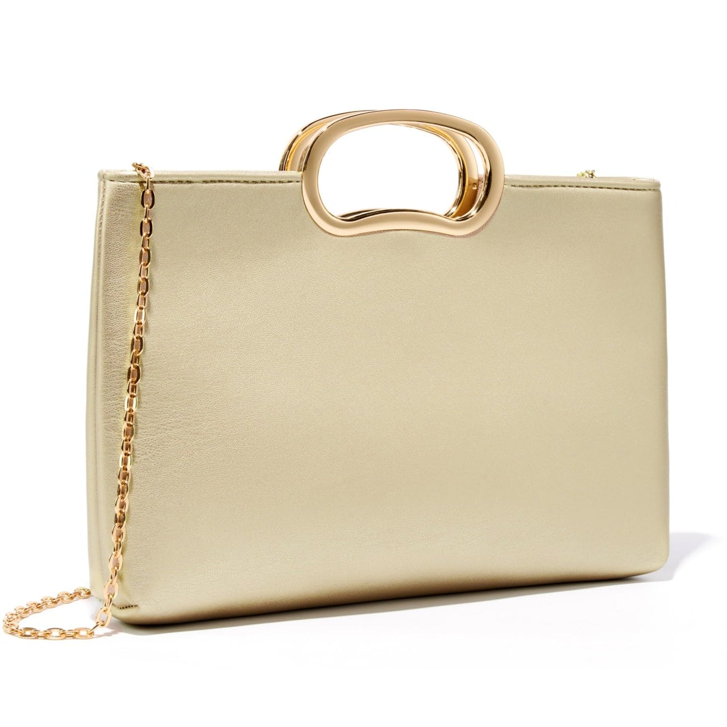 DETARA Clutch Purses for Women Cut Out Handle Clutch PU Leather Evening Bag Elegant Purse for Women Formal Wedding Party (Gold P032G)