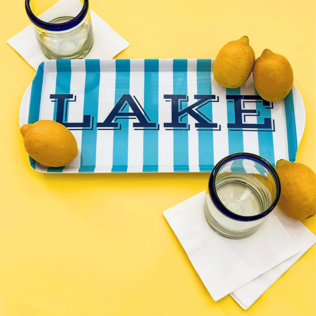 Sprinkles & Confetti Lake Melamine Serving Tray with Handles, Lake Blue Stripe Rectangular Platter - Shatter-Resistant, BPA-Free, Dishwasher Safe - Serving Tray for Charcuterie, Lake Days & BBQs