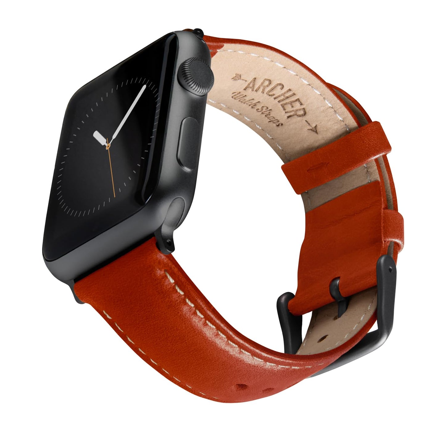 Archer Watch Straps - Top Grain Leather Straps for Apple Watch (Cognac/Natural White Thread, Matte Gray Hardware, 44/45/46/49mm)